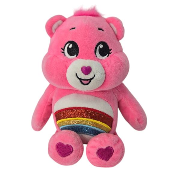 Care Bears Cheer Bear Plush 7" Pink Glitter Rainbow Belly Basic Fun Stuffed Toy - Picture 1 of 8